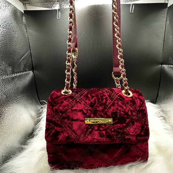 Betsey Johnson Velvet Quilted Shoulder/crossbody Bag - Deep Red - Picture 9 of 12